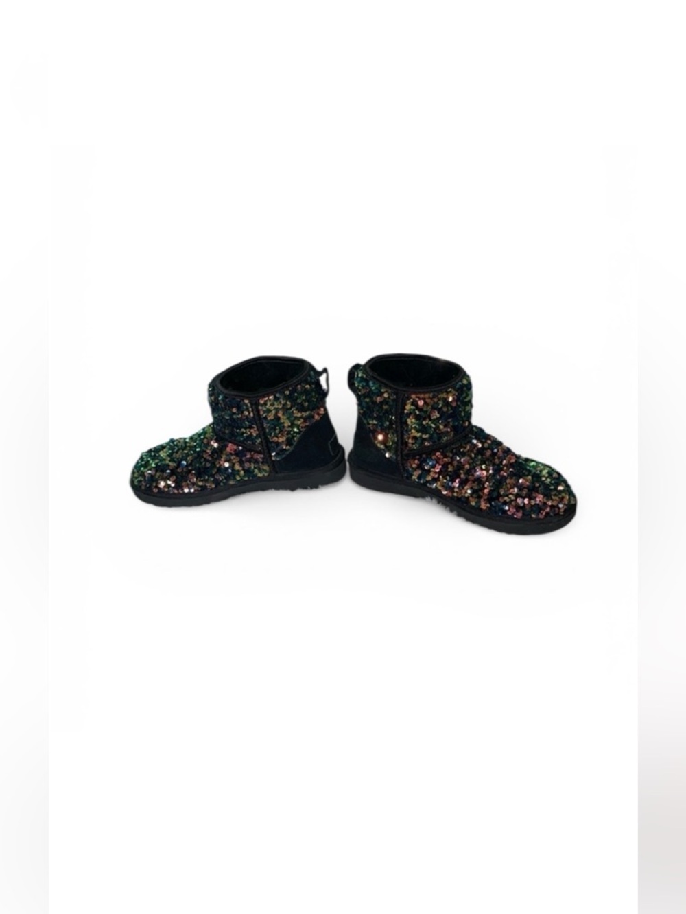 Sequin Embellished Boots Ugg ankle high boots in black leather and fur